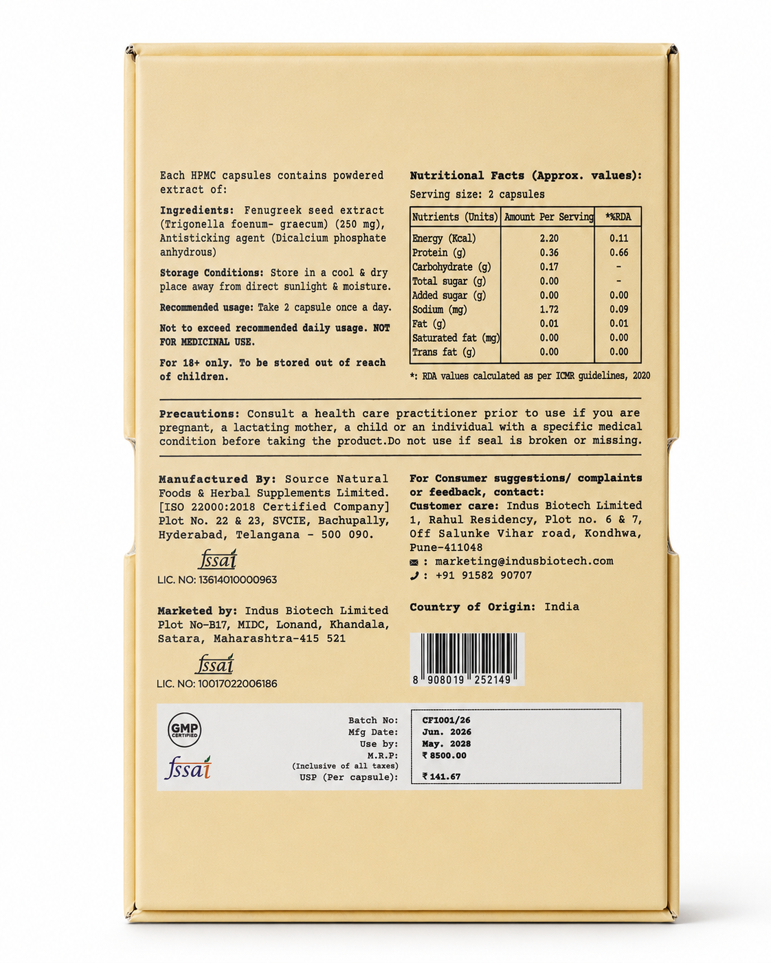 Fenugreek Seed Extract Capsules (Standardized NLT 50% Trigonelline)